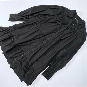 Elan Black Tiered Button Front Cotton Dress Boho Long Sleeve Collared